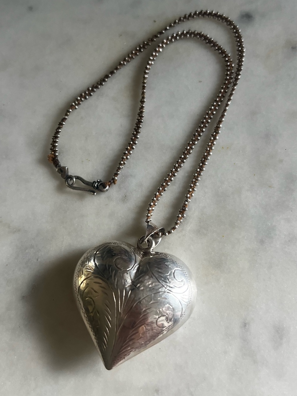 Vintage Sterling Silver Oversized 2” Puffy Heart Necklace 925 Statement 22g - Picture 7 of 16